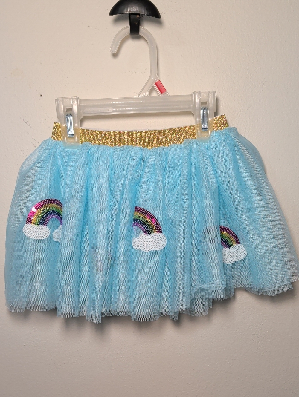 Mud Pie Rainbow Sequin Tutu Blue Tulle Gold Waistband Colorful Girls Size 3T+